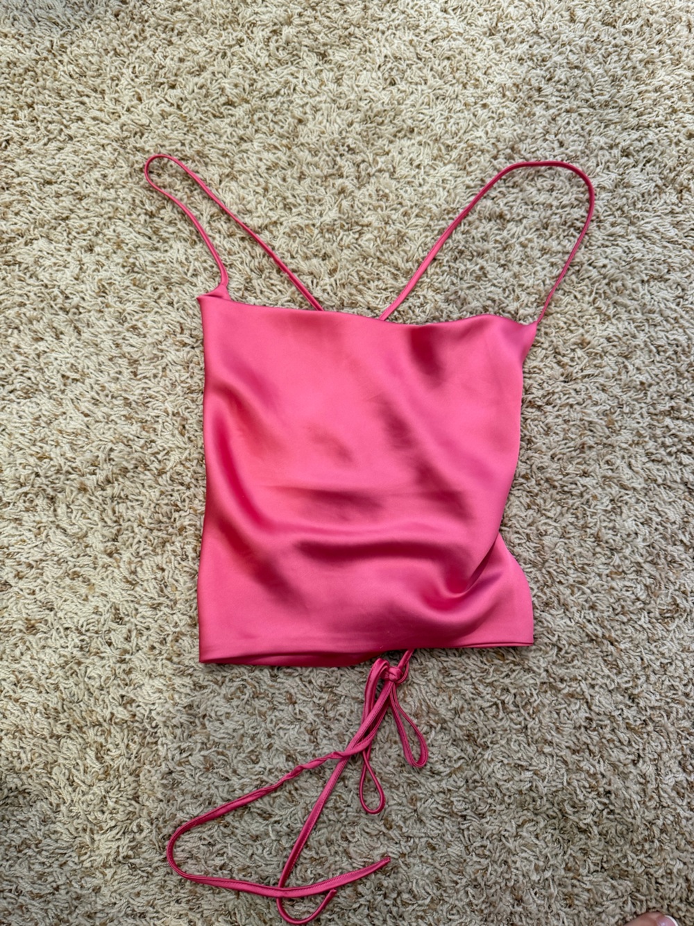 Satin Cowl Neck Pink Strappy Tank Top